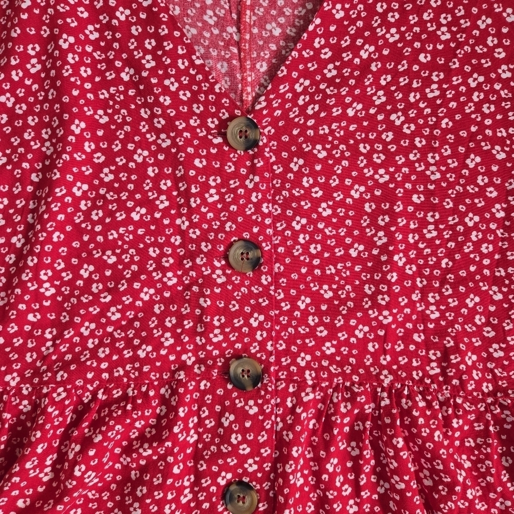 Asos Design red with white floral button down baby doll dress sz US 4 - Picture 2 of 10